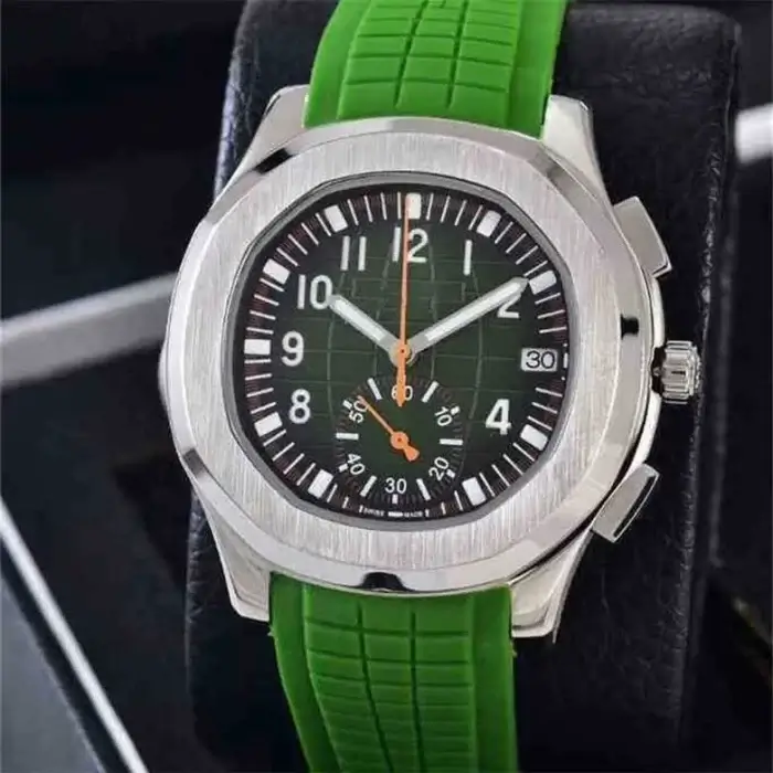 Patek Philippe Aquanaut Green Strap Silver Case Watch Men's Wrist Watch