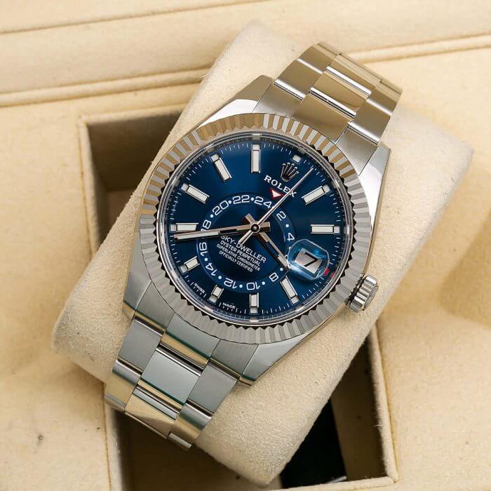 Rolex Sky Dweller Blue Index Dial 42MM Fluted White Gold Bezel Oyster Bracelet 326934 - Image 7