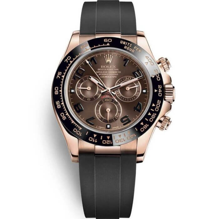 Rolex Daytona Rose Gold Ceramic Cosmograph Chocolate & Numerical Dial Rubber Strap Watch