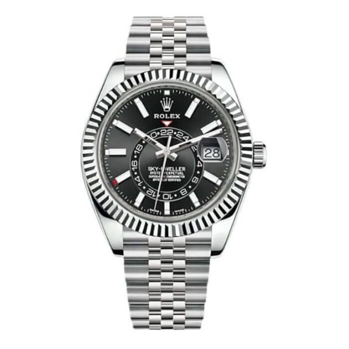 Rolex Sky Dweller Black Dial 42MM White Gold Bezel Steel Jubilee Men's Watch 326934