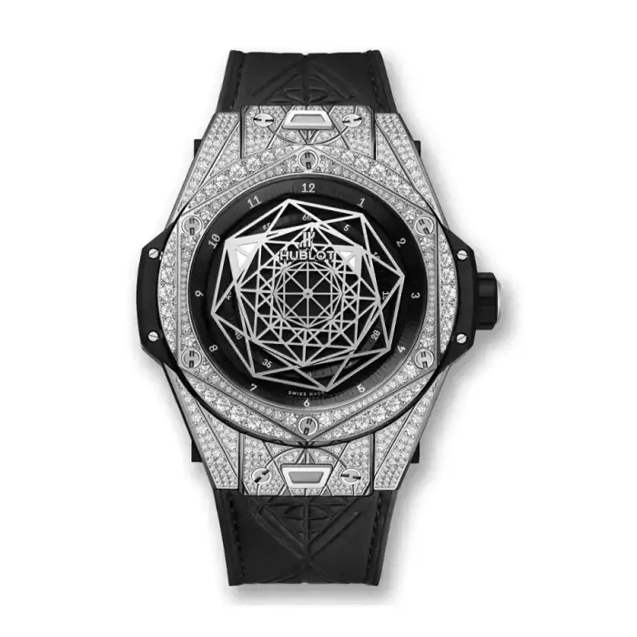 Hublot Big Bang Black Sang Bleu Steel Pave 45mm Iced Out Wrist Men's Watch