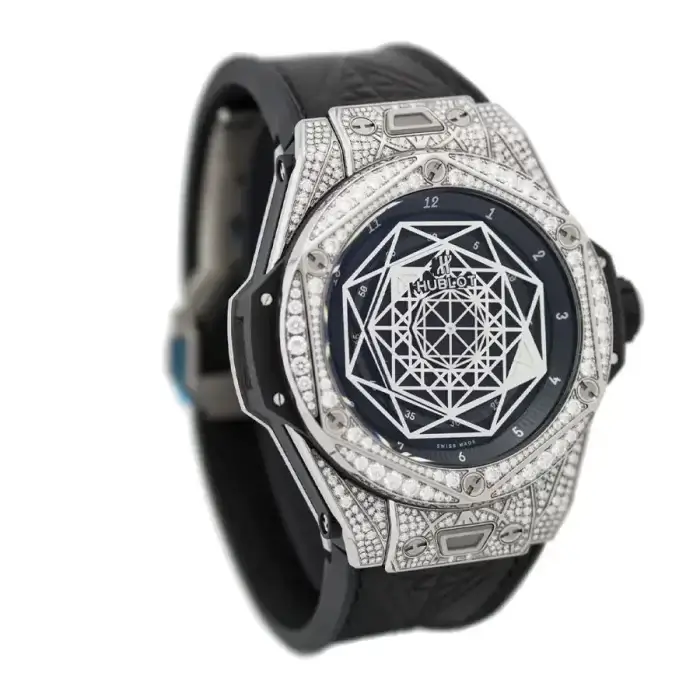 Hublot Big Bang Black Sang Bleu Steel Pave 45mm Iced Out Wrist Men's Watch - Image 2