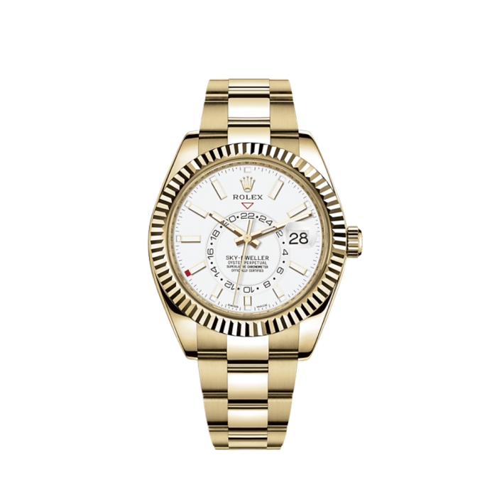 Rolex Sky Dweller Gold Yellow White Dial 42MM fluted-bezel-oyster-bracelet Men's Watch 326938