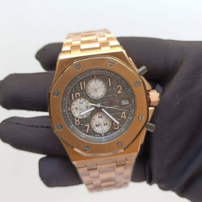 AP Royal Oak Rose Gold Chronograph Brown Dial 42mm Stainless Steel Watch