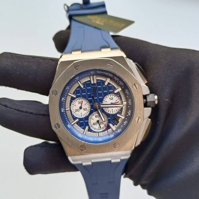 Audemars Piguet Royal Oak Offshore Blue Dial 44MM Rubber Strap Steel Chronograph Men's Watch - Image 2