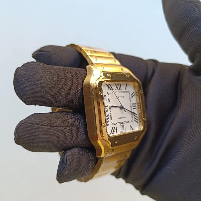 Cartier Santos Yellow Gold Men’s Watch Large Automatic White Dial Yellow Gold Bracelet WGSA0029 - Image 2