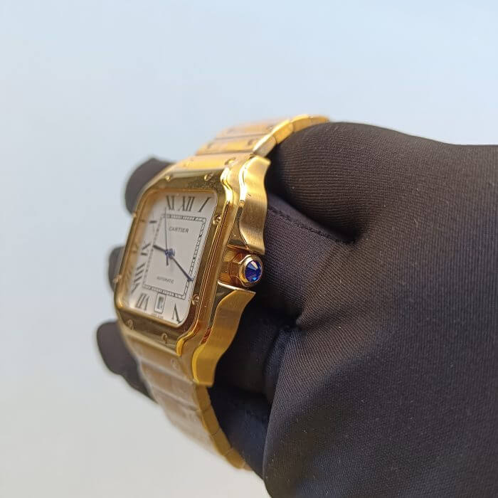 Cartier Santos Yellow Gold Men’s Watch Large Automatic White Dial Yellow Gold Bracelet WGSA0029 - Image 3
