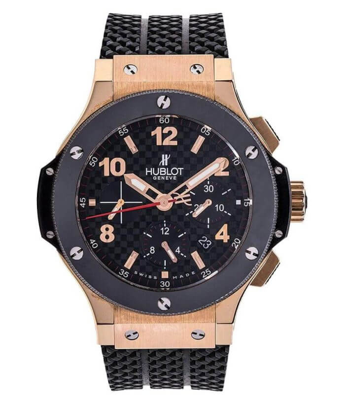 Hublot Big Bang Rose Gold Chronograph with Black Rubber and Black Dial Wrist Men's Watch