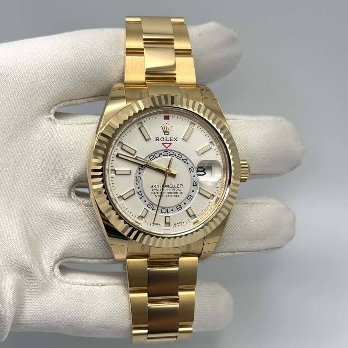 Rolex Sky Dweller Gold Yellow White Dial 42MM fluted-bezel-oyster-bracelet Men's Watch 326938 - Image 3
