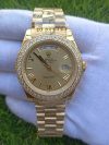 Rolex DayDate ii Stainless Steel Yellow Gold Champagne With Diamond Bezel And 41MM Roman Dial President Bracelet Watch - Image 2