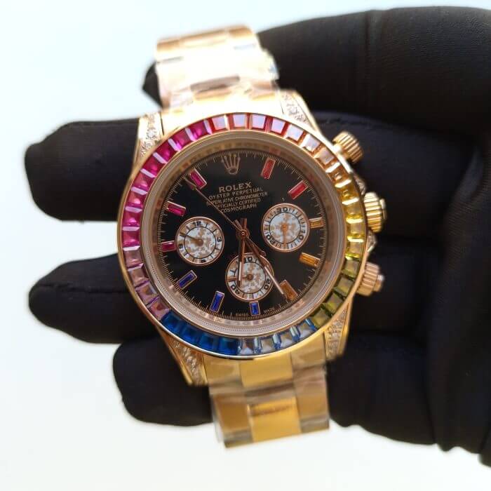 Rolex Daytona Baguette Diamond Bezel Rainbow Colored Cosmograph Rose Gold Oyster Men’s Watch 116505 - Image 2
