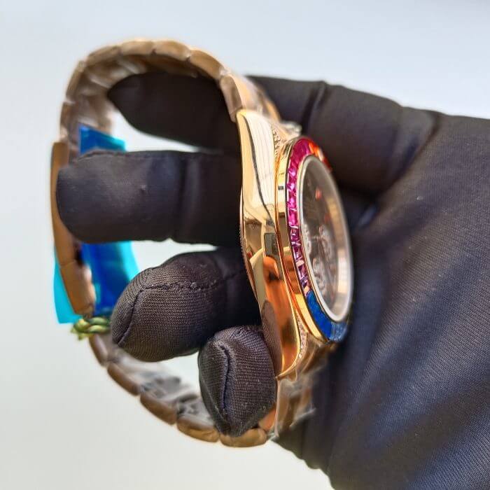 Rolex Daytona Baguette Diamond Bezel Rainbow Colored Cosmograph Rose Gold Oyster Men’s Watch 116505 - Image 3