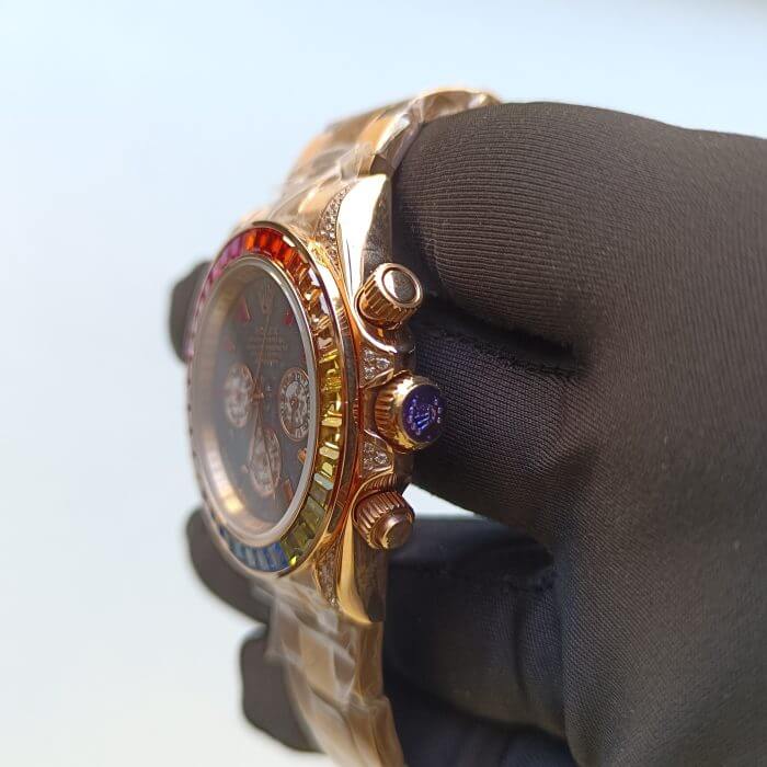 Rolex Daytona Baguette Diamond Bezel Rainbow Colored Cosmograph Rose Gold Oyster Men’s Watch 116505 - Image 8