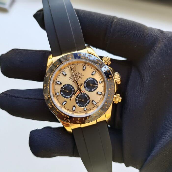Rolex Daytona Yellow Gold Champagne Dial Black Index Ceramic Bezel Oysterflex Rubber Bracelet 116518LN - Image 2