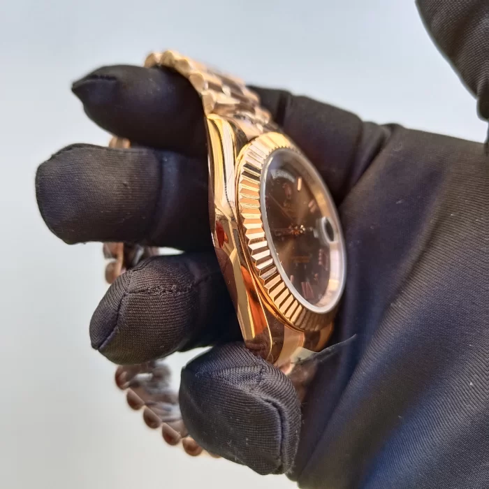 Rolex Day-Date Rose Gold Chocolate Dial 41MM President Fluted Bezel Watch 228235 - Image 2