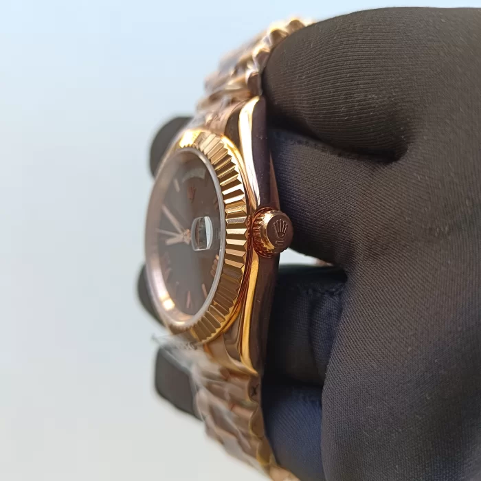 Rolex Day-Date Rose Gold Chocolate Dial 41MM President Fluted Bezel Watch 228235 - Image 10