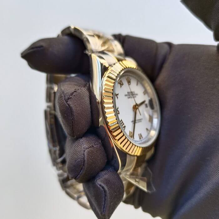 Rolex Datejust White Roman Dial Two Tone Yellow Gold Replica - Image 4
