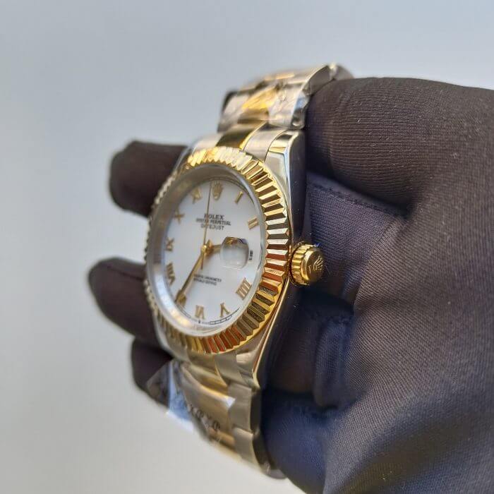 Rolex Datejust White Roman Dial Two Tone Yellow Gold Replica - Image 3