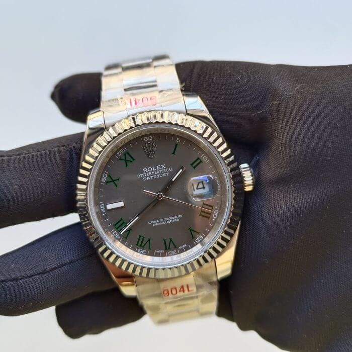 Rolex Datejust 41 Replica Watch with Grey Dial Green Number - Image 2