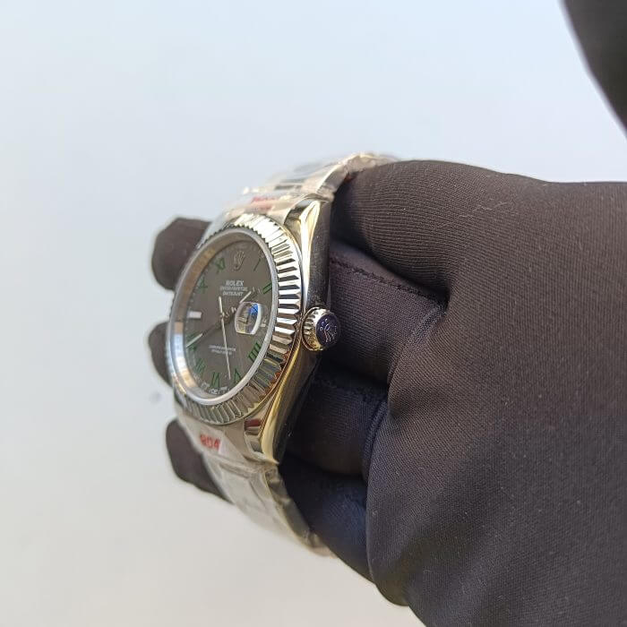 Rolex Datejust 41 Replica Watch with Grey Dial Green Number - Image 4