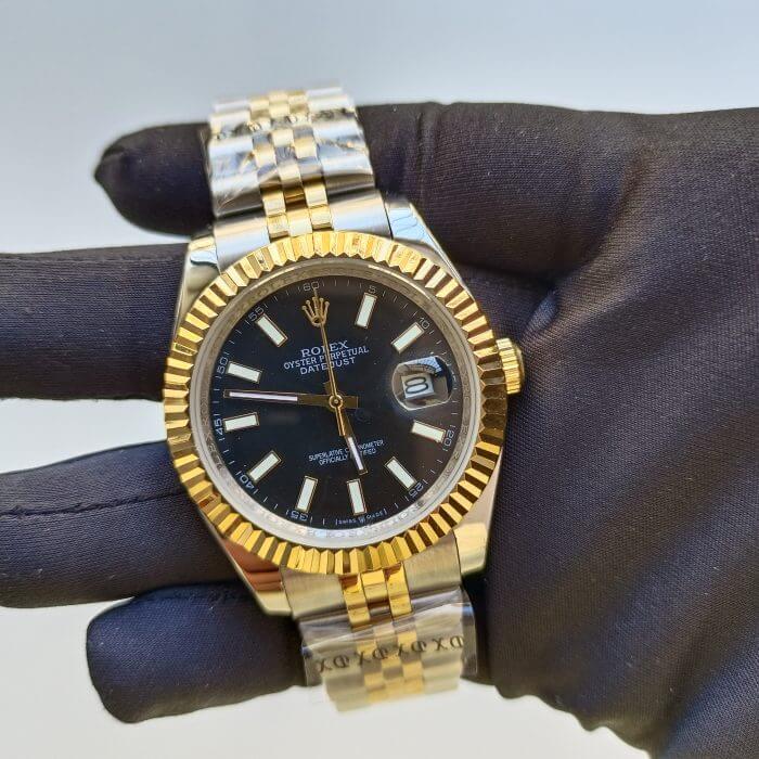 Rolex Datejust 41 Black Dial Gold Replica Watch For Men - Image 4