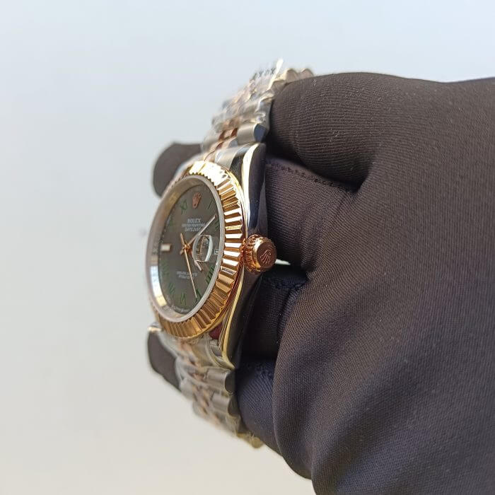 Rolex Datejust Slate Green Roman Number Yellow Gold Jubilee Replica Watch - Image 7
