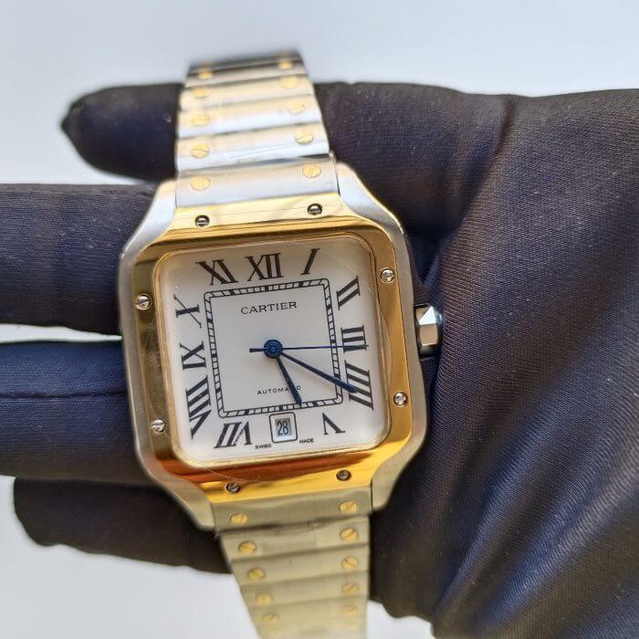Cartier Santos Yellow Gold De Cartier Steel Silver Roman Dial W2SA0009