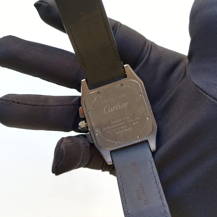 Large White Watch | Cartier Santos 100XL Chronograph | Two Tone Black Leather Belt Watch - Image 5