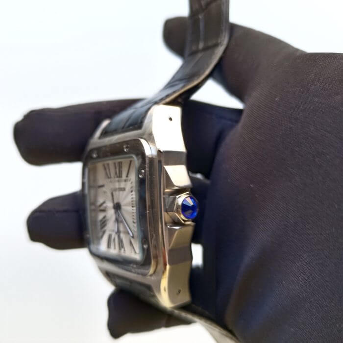 Cartier Santos Black Leather strap 100 Large White Dial Steel Men’s Watch W20107X7 - Image 6