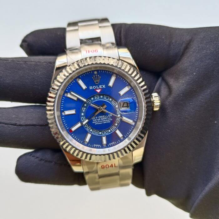 Rolex Sky Dweller Blue Index Dial 42MM Fluted White Gold Bezel Oyster Bracelet 326934 - Image 2