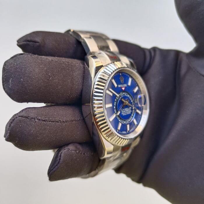 Rolex Sky Dweller Blue Index Dial 42MM Fluted White Gold Bezel Oyster Bracelet 326934 - Image 9