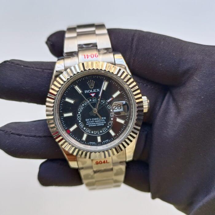 Rolex Sky Dweller Stainless Steel 42MM Black Index Dial Fluted White Gold Bezel Oyster Bracelet 326934 - Image 2