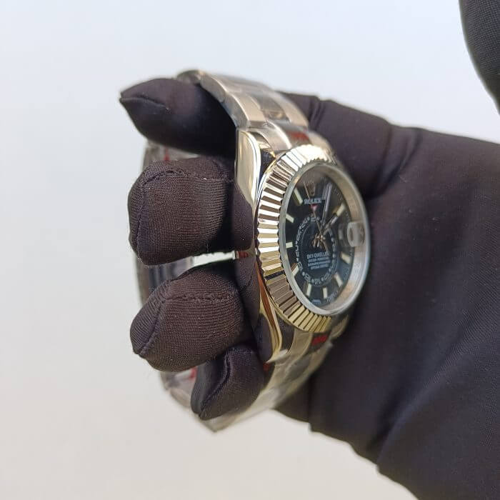 Rolex Sky Dweller Stainless Steel 42MM Black Index Dial Fluted White Gold Bezel Oyster Bracelet 326934 - Image 7