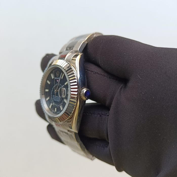 Rolex Sky Dweller Stainless Steel 42MM Black Index Dial Fluted White Gold Bezel Oyster Bracelet 326934 - Image 8