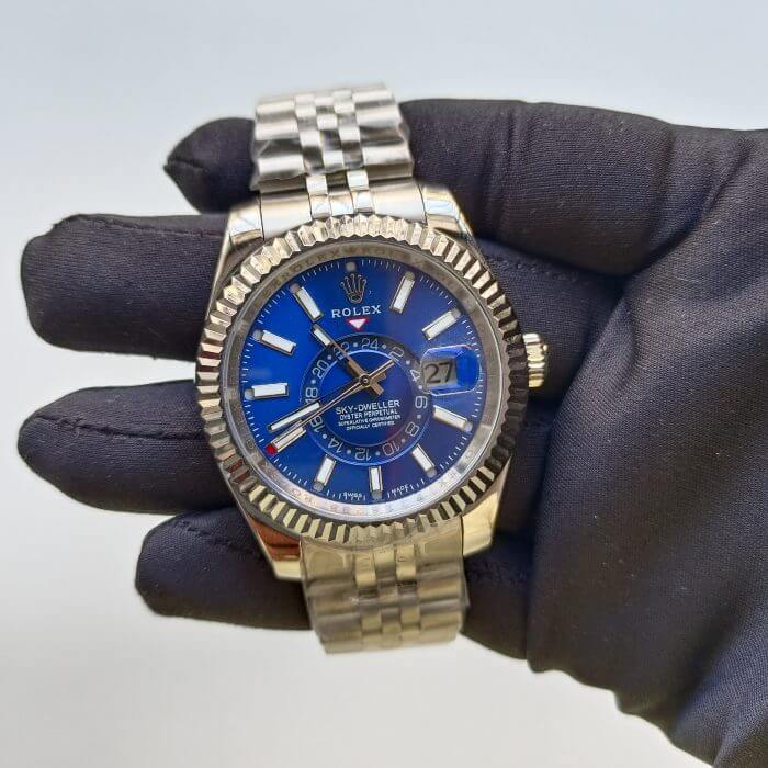 Rolex Oyster Perpetual Blue face Sky Dweller Index Dial 42mm Jubilee White Gold Fluted 326934 - Image 2