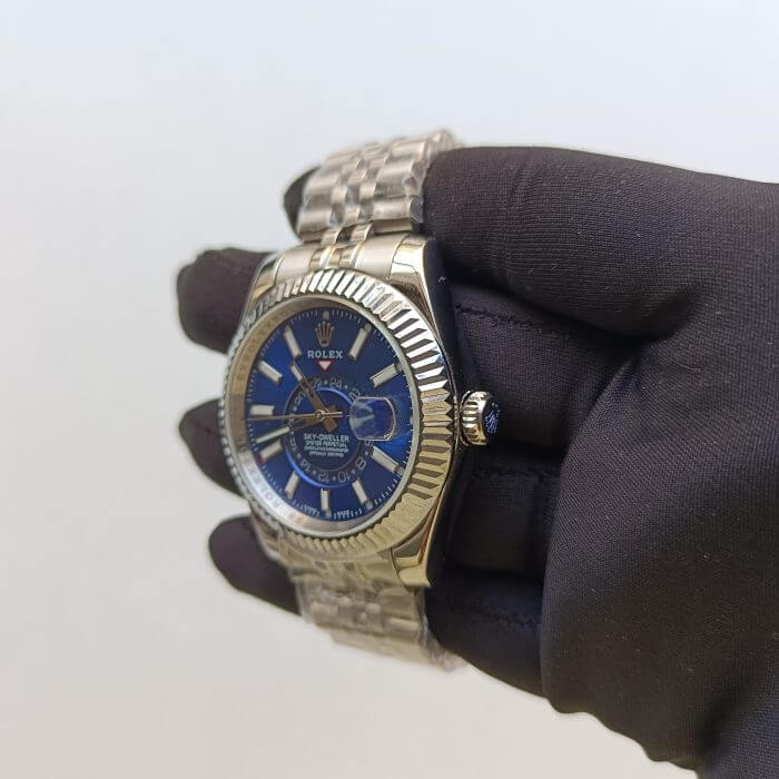 Rolex Oyster Perpetual Blue face Sky Dweller Index Dial 42mm Jubilee White Gold Fluted 326934 - Image 10