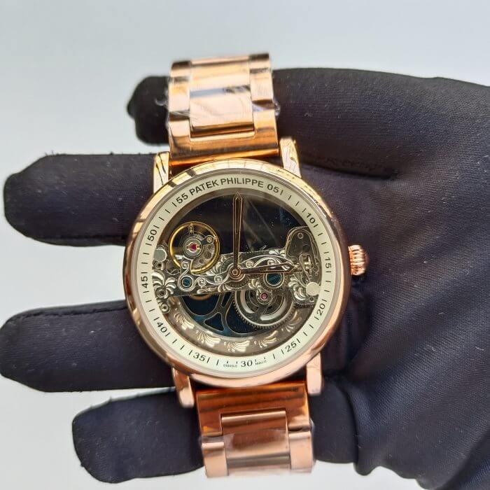 Patek Philippe Skeleton Transparent Automatic Chronograph Men's Watch White Dial, Rose gold Strap - Image 2