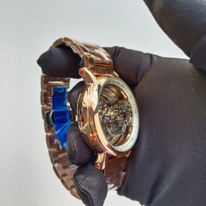 Patek Philippe Skeleton Transparent Automatic Chronograph Men's Watch White Dial, Rose gold Strap - Image 3