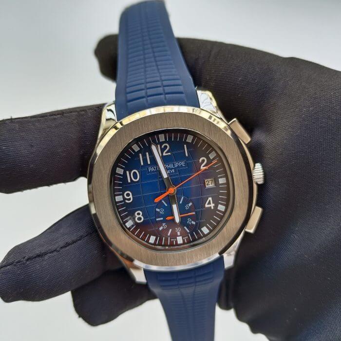 Patek Philippe Aquanaut Blue Strap Silver Case Men’s Wrist Watch - Image 2