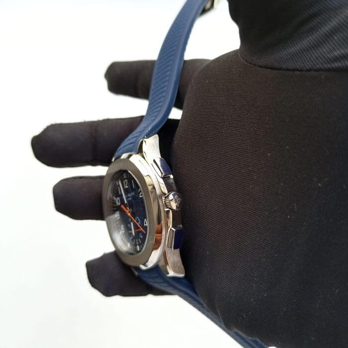 Patek Philippe Aquanaut Blue Strap Silver Case Men’s Wrist Watch - Image 5