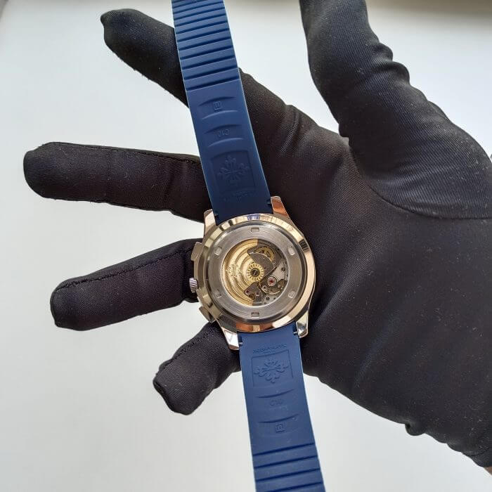 Patek Philippe Aquanaut Blue Strap Silver Case Men’s Wrist Watch - Image 6