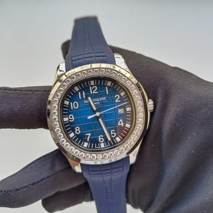 Patek Philippe Diamond Aquanaut Blue Dial Men's Blue Rubber Watch 5168G-001 Wrist Watch