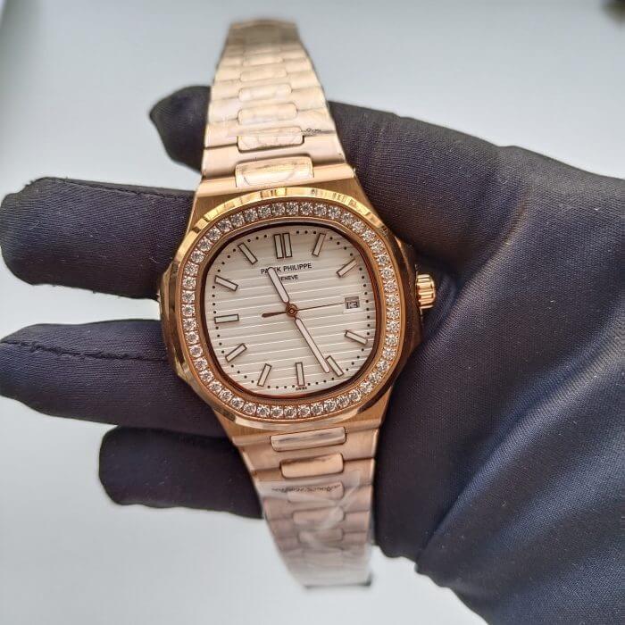 Patek Philippe Nautilus White Dial Diamond Rose Gold Automatic Men’s Watch