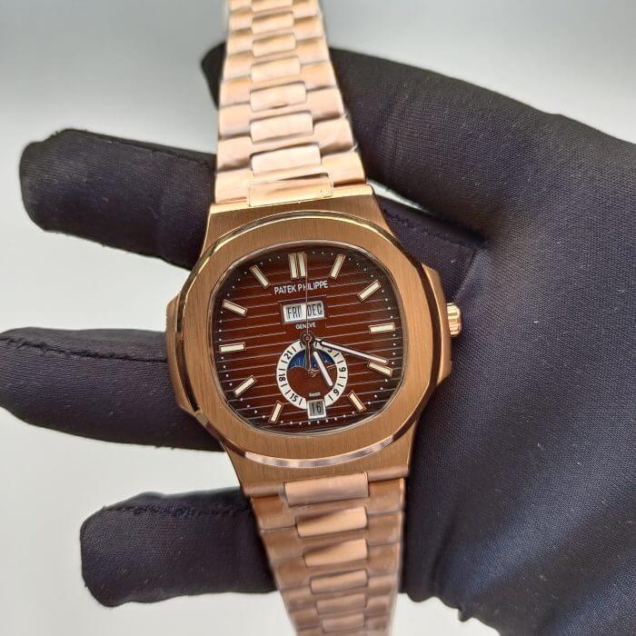 Patek Philippe Nautilus Rose Gold Brown Dial Annual Calendar Moon Phase 5726/1A-001 Men's Wrist Watch