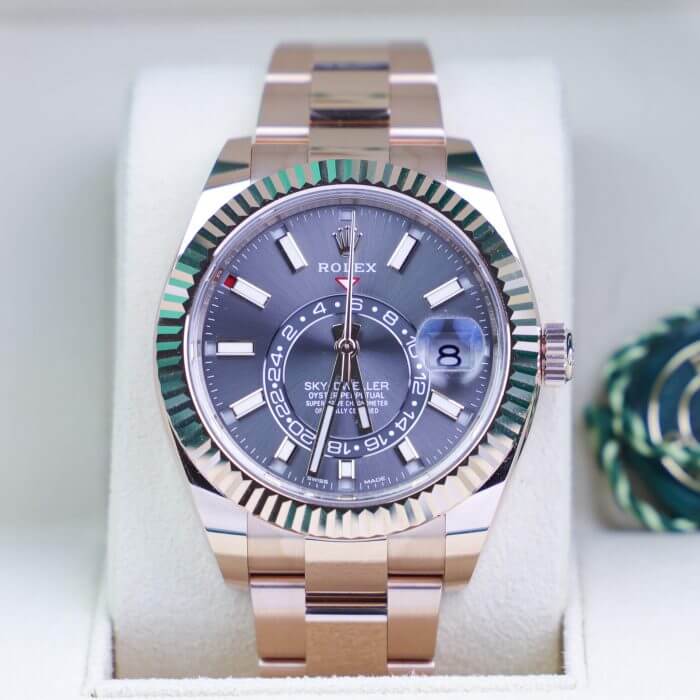 Rolex Sky Dweller Rose Gold 42MM Dark Rhodium Index Dial Fluted Bezel Oyster Bracelet 326935 - Image 6