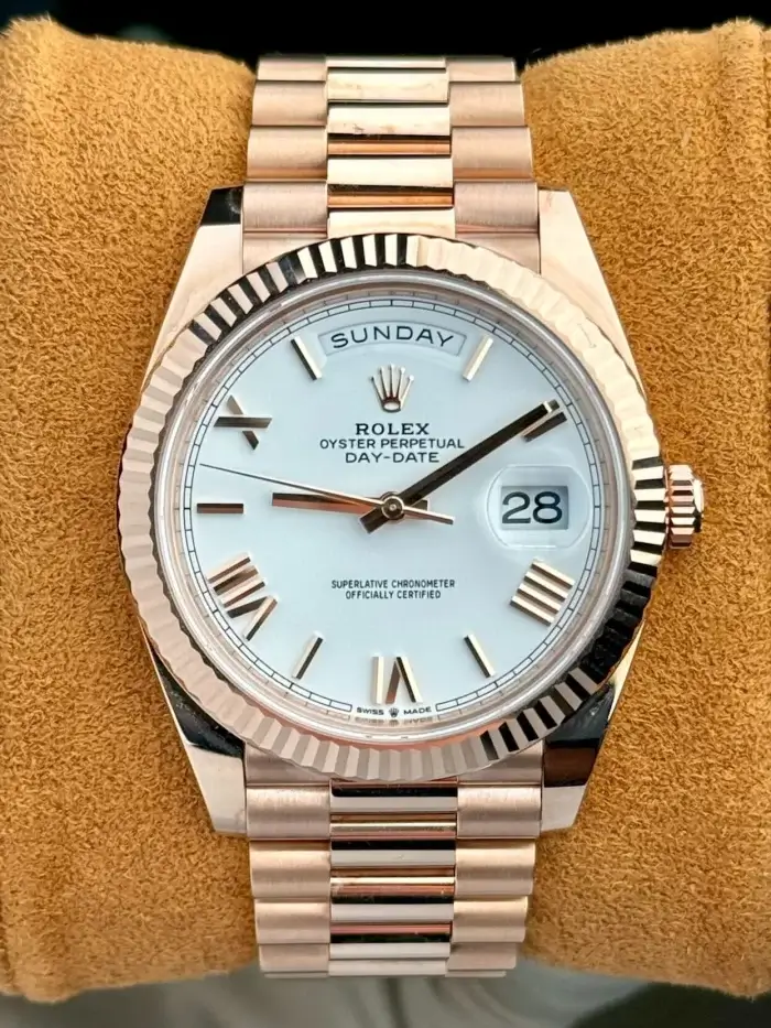 Rolex Day Date Rose Gold White Dial Replica Watch 228235