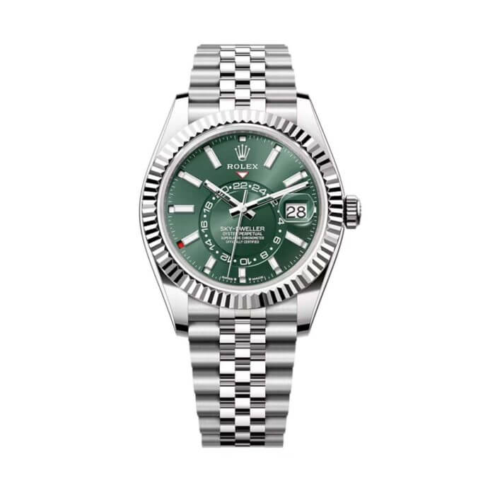 Rolex Sky Dweller Green Index Dial 42mm Jubilee White Gold Fluted 336934 Watch Swiss High Quality