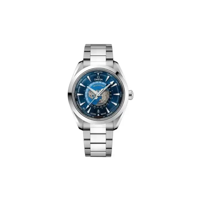 Omega Seamaster Aquaterra 150m Master Chronometer GMT Worldtimer 43mm Blue Dial Steel Men's Wrist Watch