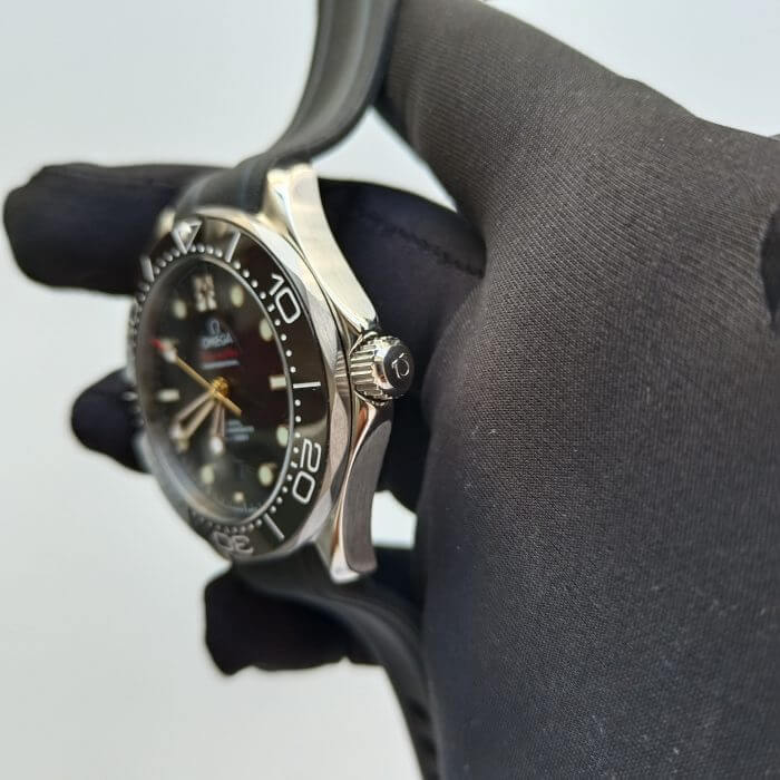 Omega Seamaster 300 Black 42MM Gold Dial Co Axial Master Chronometer Rubber Belt Men’s Wrist Watch - Image 4