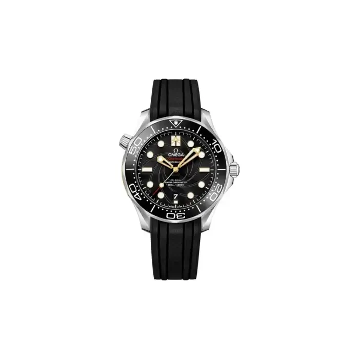 Omega Seamaster 300 Black 42MM Gold Dial Co Axial Master Chronometer Rubber Belt Men’s Wrist Watch